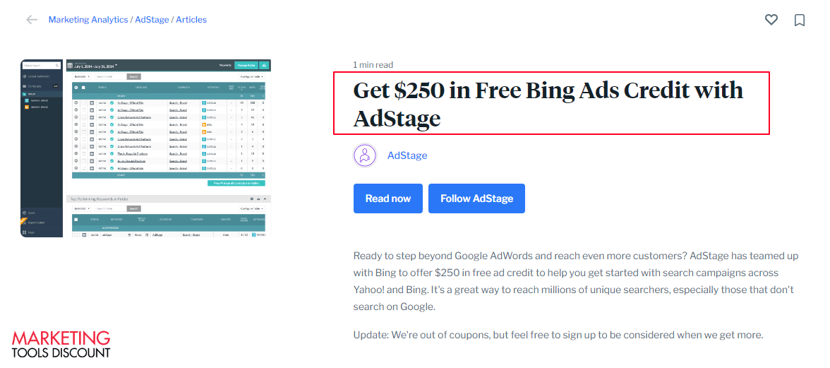 Bing Ads Credit by Adstage