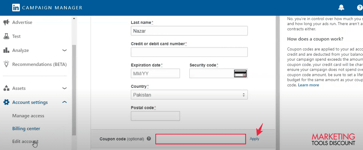 How To Apply LinkedIn Ads Credit Coupon Code