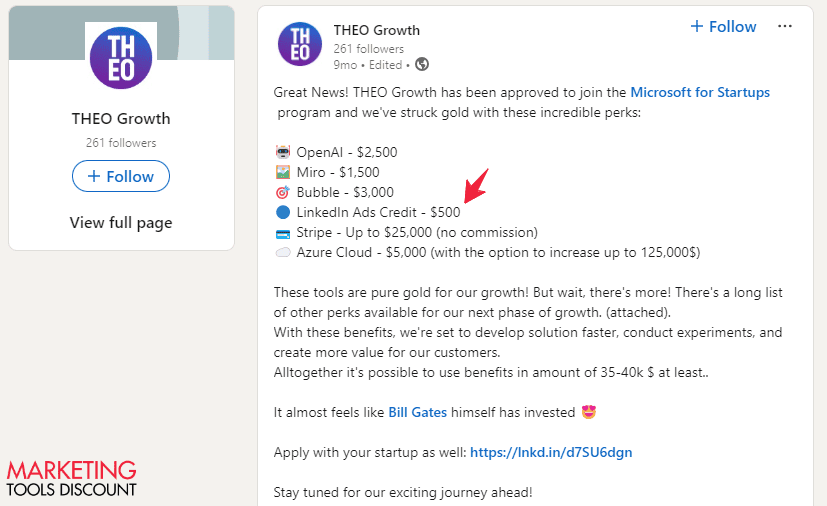 Linkedin Ads Credit by Microsoft For Startup