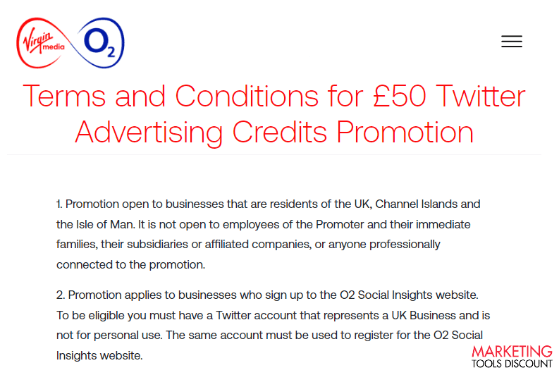 O2 Website twitter ads credit