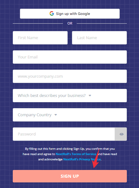 AdRoll sign up page