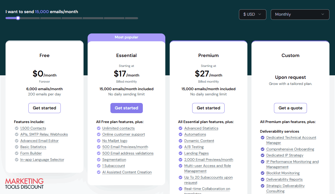 Mailjet pricing plans