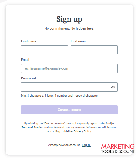 Mailjet sigp up fill form details