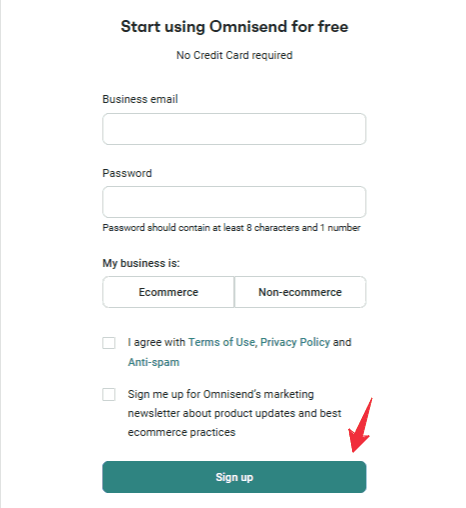 Omnisend new user registration